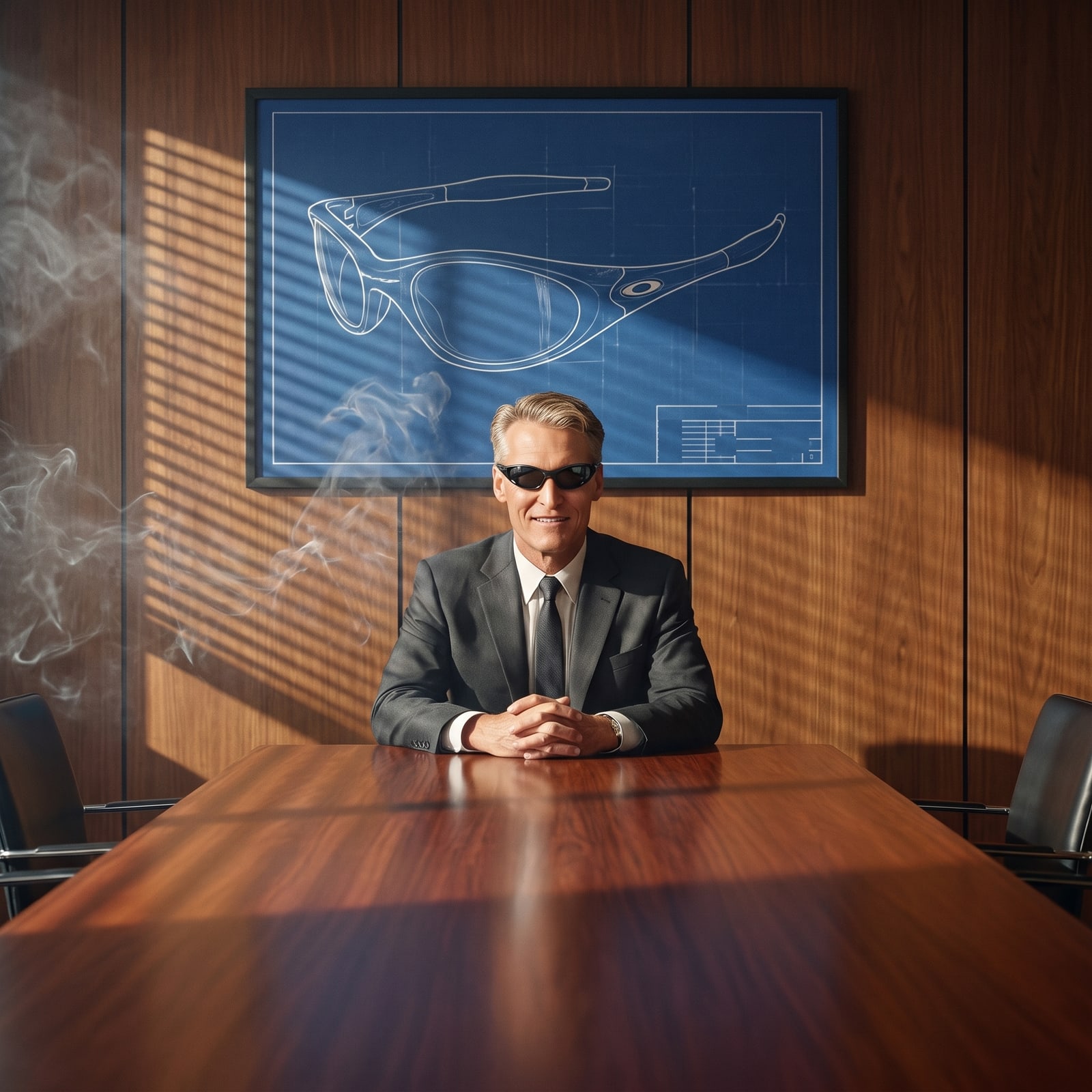 Ad-agency boardroom portrait with Eye Jacket blueprint